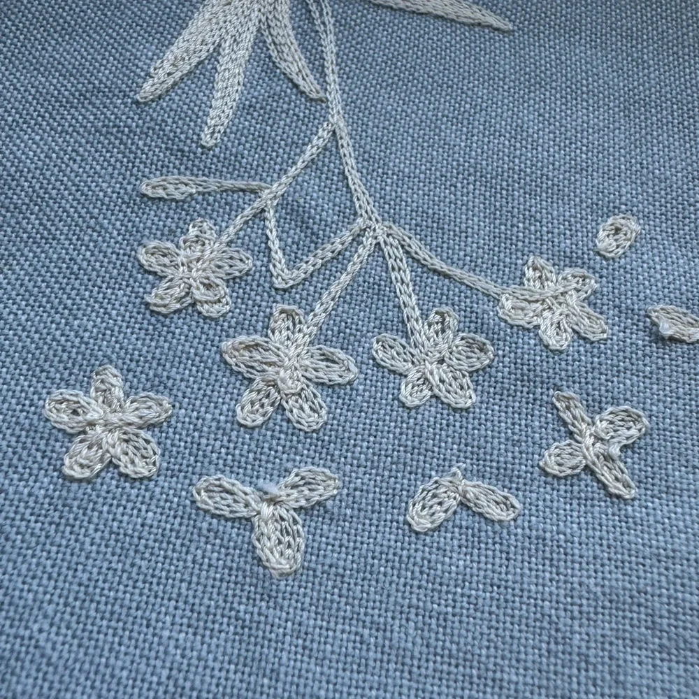 Crate & Barrel set of 4 Floral Embroidered Napkins Light Blue